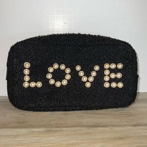 BTB Los Angeles Black Teddy Love Motif Pearl Gold Tone Cosmetic Pouch Accessorie